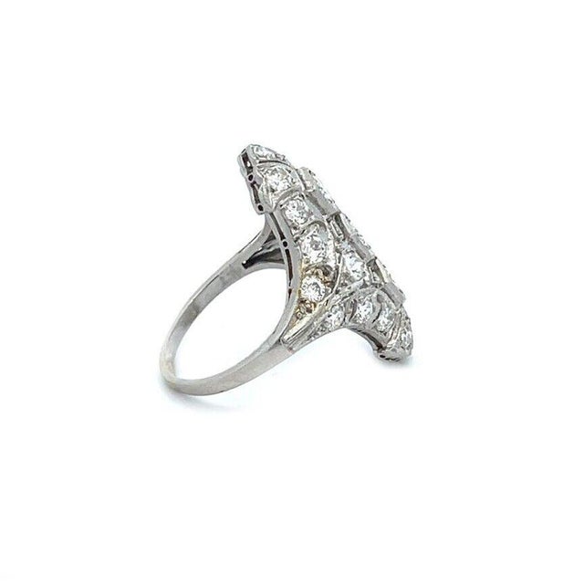 Late 20th Century 4988 Art Deco Platinum Diamonds Elongated Open Style Ring Size 6.5 For Sale - Image 5 of 6