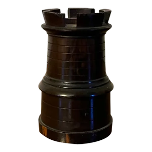 Antique Early 19th Century English Regency Lignum Vitae Carved Wood Match Safe in the Form of a Chess Rook