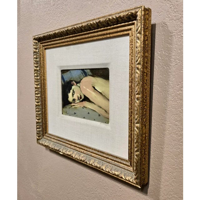 Light Pink Malcolm Liepke -Girl Reclined on Her Side-Oil Painting For Sale - Image 8 of 8