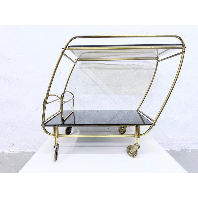 Streamline Bar Trolley in Brass and Glass, 1950s For Sale - Image 12 of 18