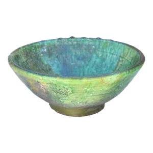 Antique Handmade Moroccan Green-Glazed Ceramic Bowl
