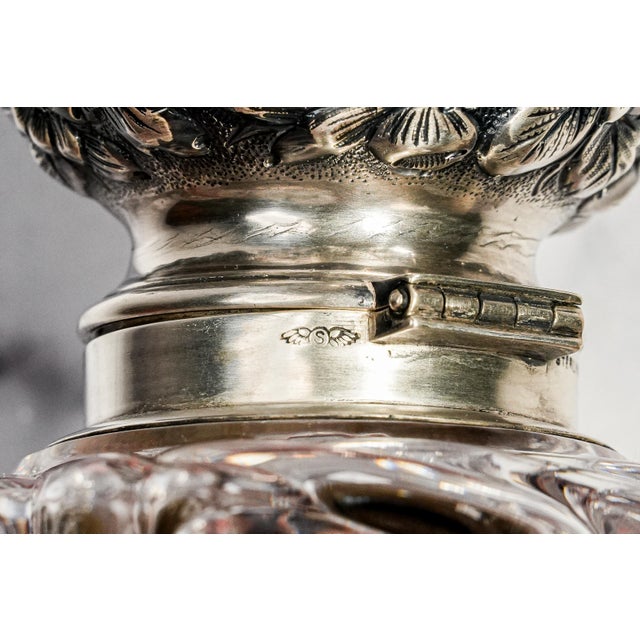 Magnificent Antique Victorian Sterling Silver Repoussé Floral & Swirl Crystal Desk Paperweight Inkwell Luxury Home Decor For Sale In New York - Image 6 of 14