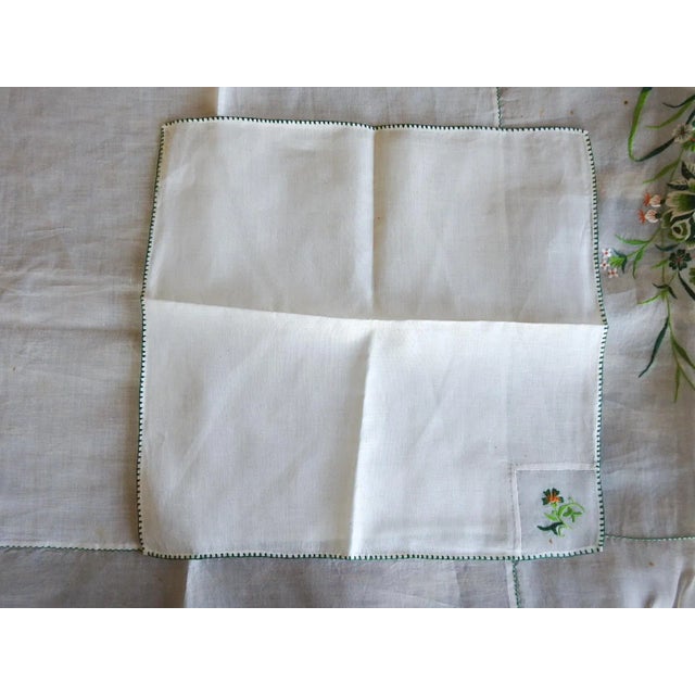 White Vintage Hand Embroidered Linen Organza Luncheon Tablecloth and Napkins For Sale - Image 8 of 12