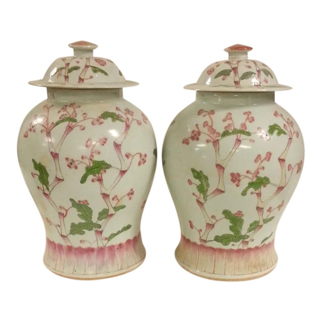 19th Century Chinese Ching Dynasty Famille Rose Temple Jars - A Pair For Sale