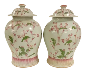 19th Century Chinese Ching Dynasty Famille Rose Temple Jars - A Pair