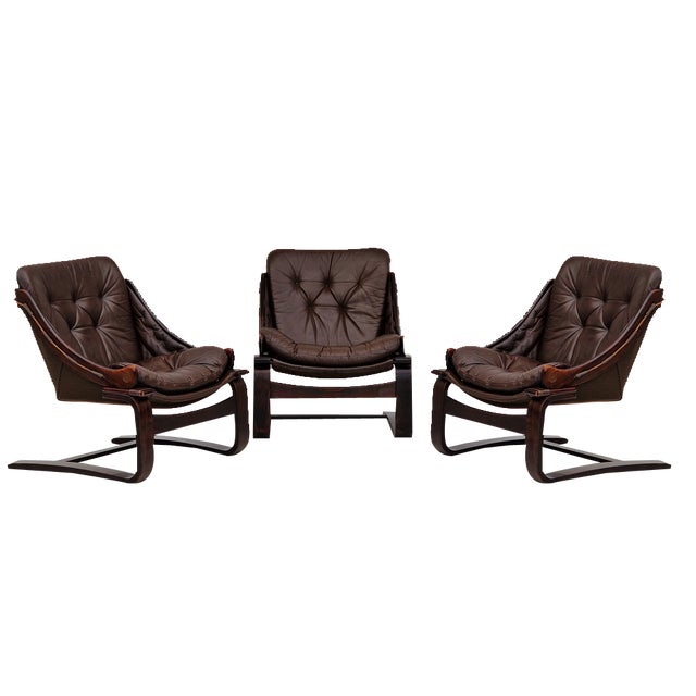 Brown Leather Lounge Chair by Ake Fribytter for Nelo Sweden, 1970s For Sale