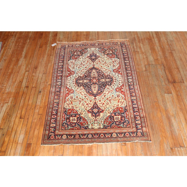 Persian 19th Century Ivory Persian Sarouk Ferehan Rug - 4'5" x 7' For Sale - Image 3 of 9