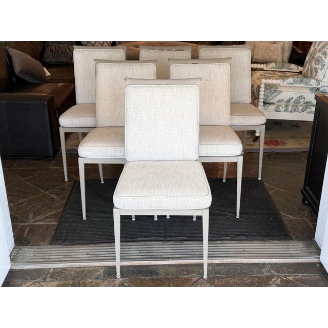 Design Plus Gallery presents a Set of Six Buie Outdoor Dining Chairs with Herringbone Backs by McKinnon and Harris. The...