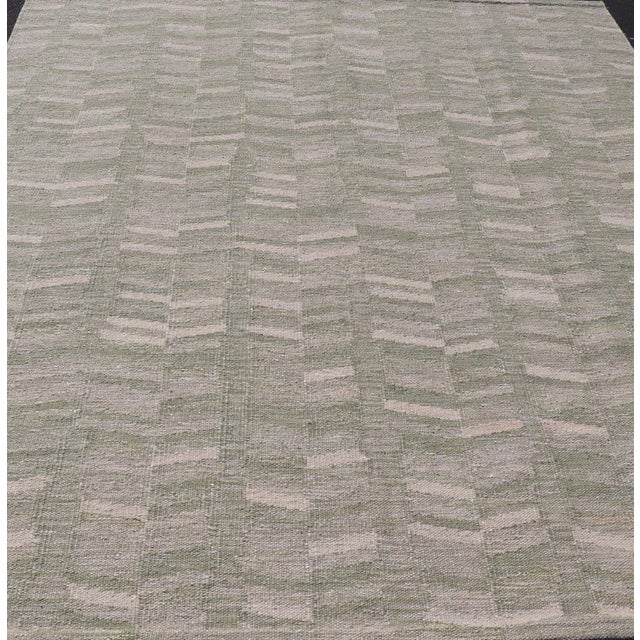 Modern Scandinavian/Swedish Flat Weave Geometric Design Rug in Green Tones. Keivan Woven Arts rug, RJK-27959, country of...