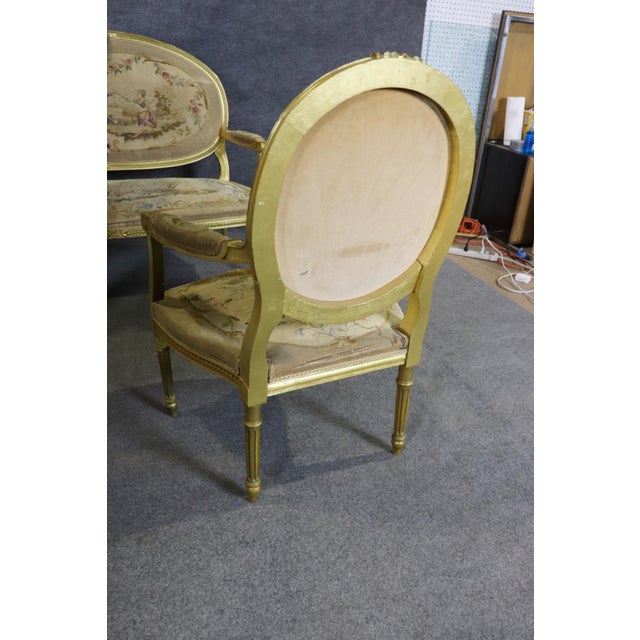 French Louis XVI Giltwood Five Piece Salon Parlor Set With Aubusson C. 1890s For Sale - Image 13 of 17