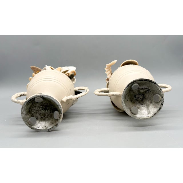 Off-white Pair of Coastal Shell Topiary Urn Topiary Sculptures by Artist – Coastal / Organic Modern For Sale - Image 8 of 17