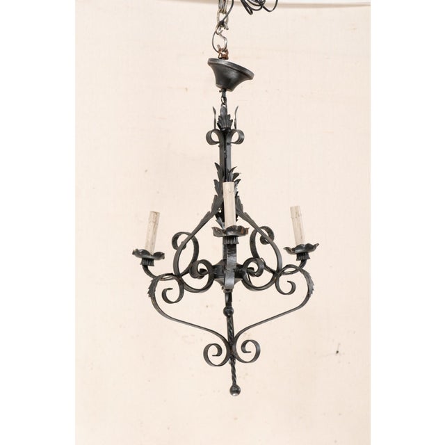 Vintage French Iron 3-Light Chandelier For Sale - Image 11 of 11