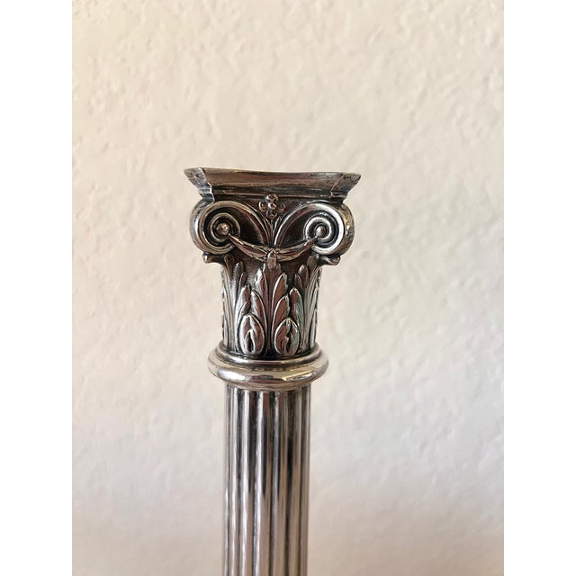 Pair of Antique European 800 Fine Silver Corinthian Column Candlesticks For Sale - Image 10 of 10