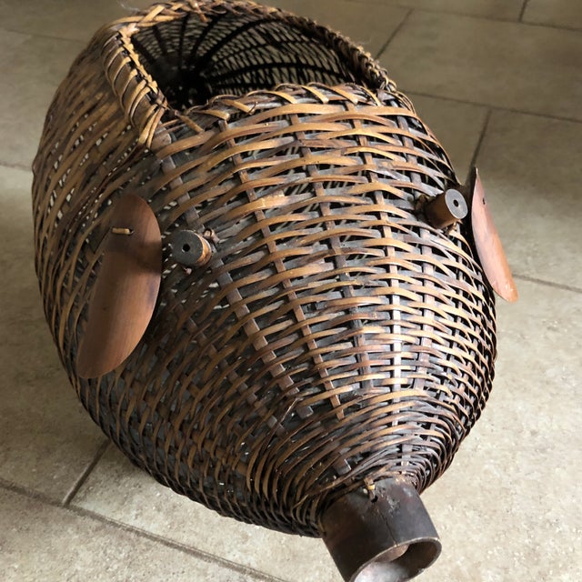 Mid Century Bamboo and Wicker Pig Basket Chairish