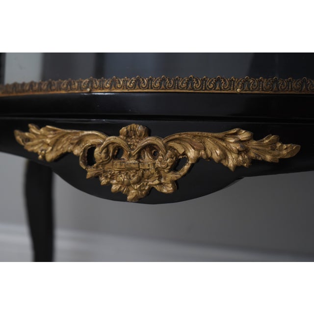 Vintage Louis XV Style Brass & Ebony Marble Top Vitrine Curio Cabinet For Sale - Image 10 of 16