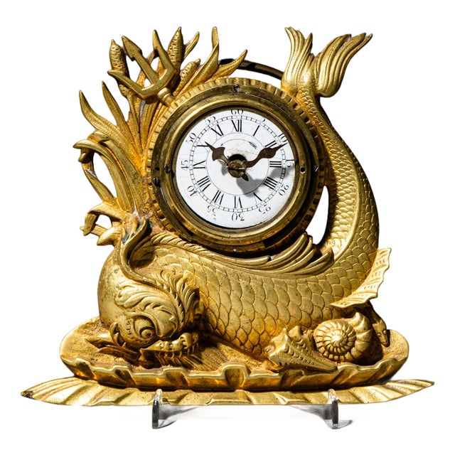 Antique Table Clock with Dolphin, 1830 For Sale