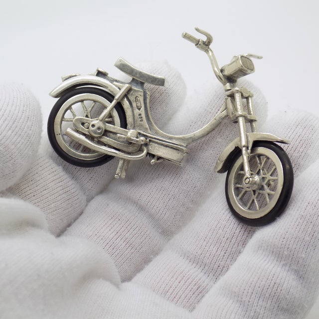 Vintage Italian Handmade Genuine Silver Moped Scooter Large Figurine, 1970s For Sale - Image 3 of 12