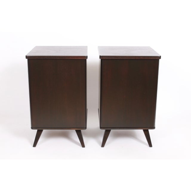 Swedish Moderne Dark Walnut Bedside Cabinets, 1940s - A Pair For Sale - Image 4 of 13