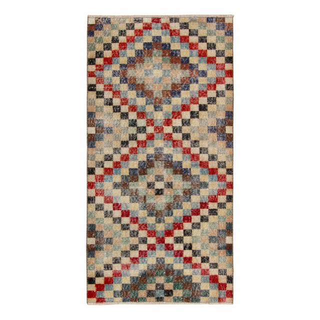 1960s Hand-Knotted Vintage Distressed Rug in Beige-Brown, Geometric Pattern For Sale In New York - Image 6 of 6