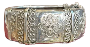 Late 19th Century Victorian Silver Embossed Bangle Chester 1882