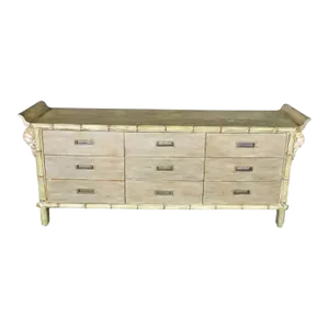 Paint Decorated Faux Bamboo Style Triple Dresser, circa 1970