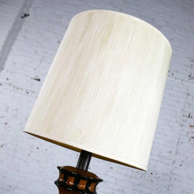 Mid 20th Century Mid Century Modern Lamp Large Brown and Black Bulbous Ceramic For Sale - Image 6 of 13