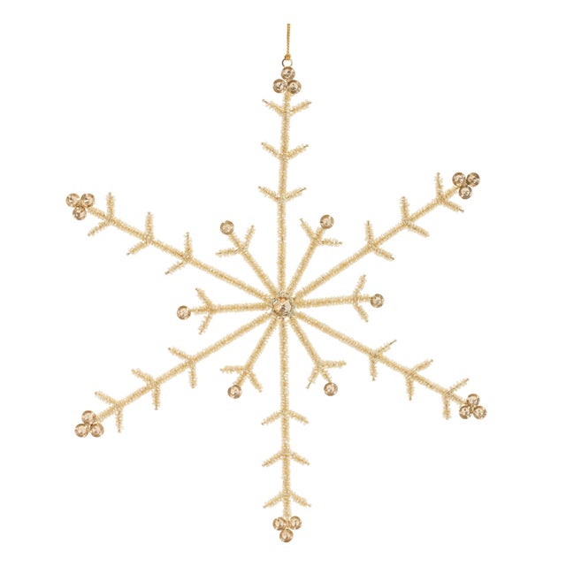 Modern Gold Beaded Metal Snowflake Ornament (Set of 6) For Sale - Image 3 of 4