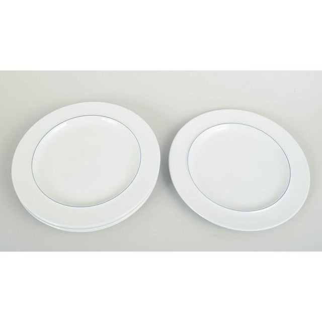 Grethe Meyer for Royal Copenhagen, set of six Blue Line lunch plates. Six round plates model 621 in white faience with a...