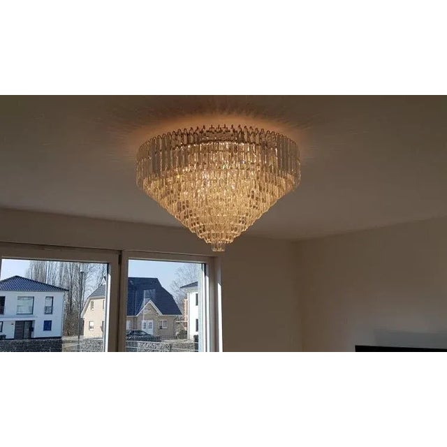 Art Deco 21st Century Modern Plafonnier Crystal Chandelier Chrome Flush Mount For Sale - Image 3 of 4