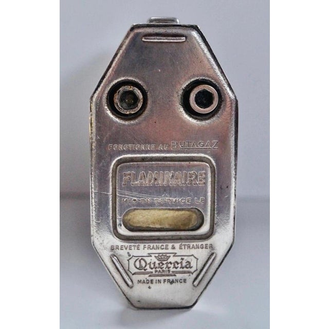 Metal French Flaminaire Gentry Silver Plate and Leather Table Lighter, 1947 For Sale - Image 7 of 8