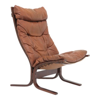 Vintage Siesta High Back Lounge Chair by Ingmar Relling in Cognac Leather For Sale