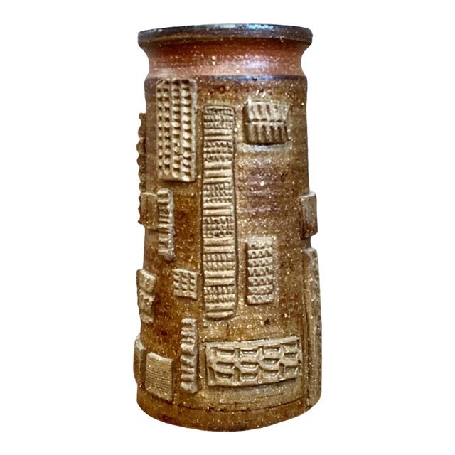 Vintage Abstract Patterned Pottery Vase For Sale