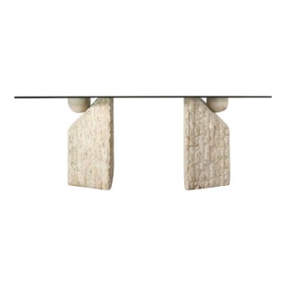 Postmodern Mactan Stone & Glass Dining Table – Vintage Kitchen, 1980s For Sale