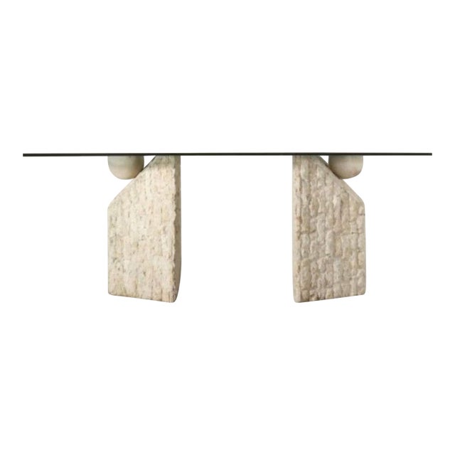 Postmodern Mactan Stone & Glass Dining Table – Vintage Kitchen, 1980s For Sale