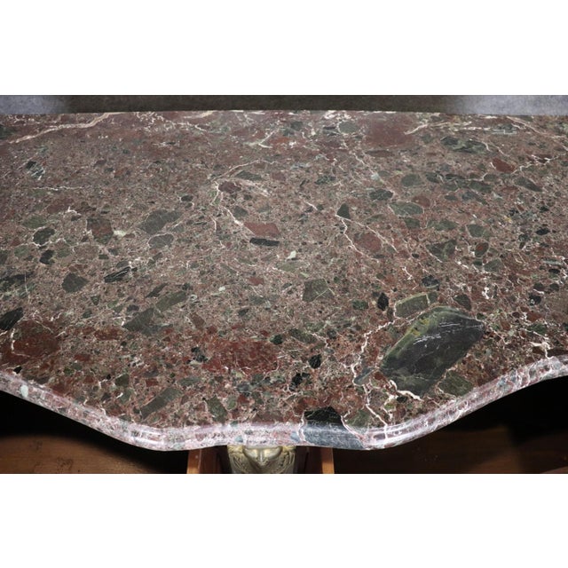 1920s Monumental Grand Inlaid Bronze Mounted French Louis XV Style Marble Top Commode For Sale - Image 13 of 15