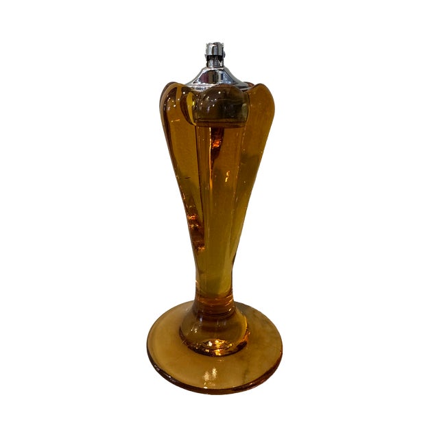 Mid-Century Modern Mid-Century Amber Glass Table Lighter Sculptural Pedestal Form For Sale - Image 3 of 12