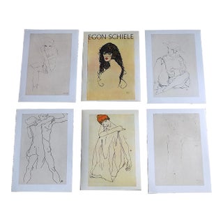 Vintage 20th Century Signed Egon Schiele Expressionist Female Figural Lithographs - Set of 6 For Sale