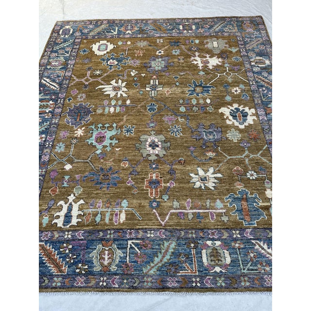 Oushak Handmade Wool Rug in Olive Brown and Blue For Sale - Image 9 of 10