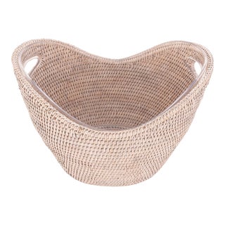 Artifacts Rattan Champagne Bucket with Acrylic Insert in White For Sale