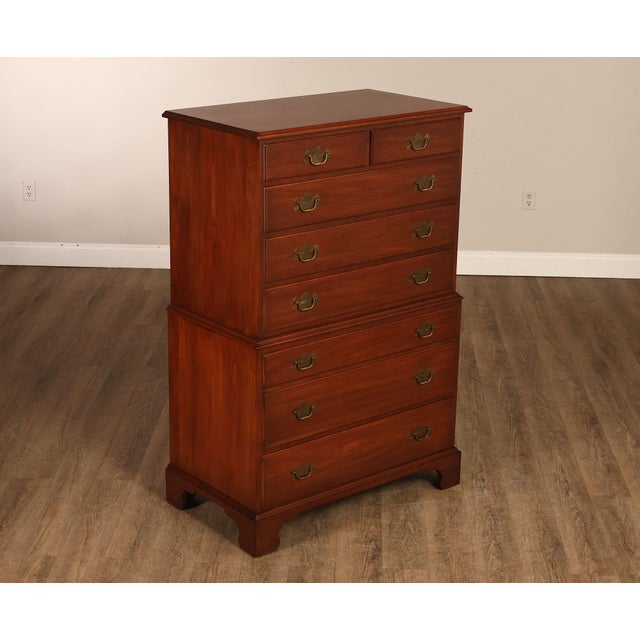 High Quality American Made Vintage Cherry Chest on Chest with Eight Dovetailed and Graduated Drawers and Brass Hardware,...