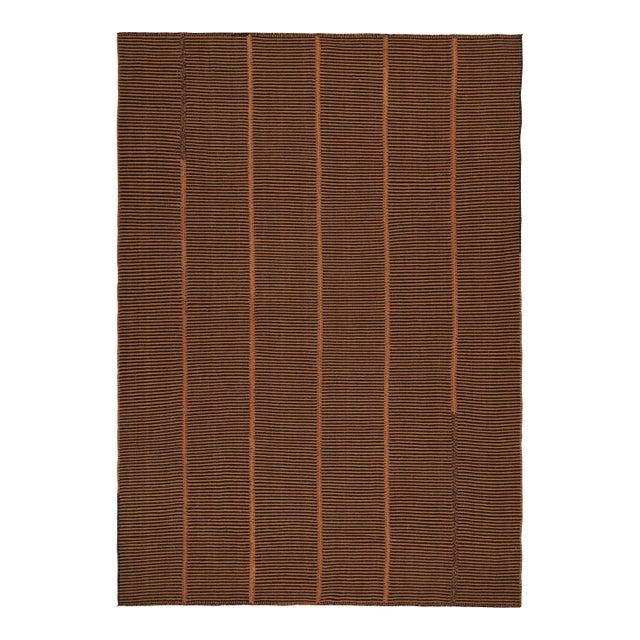 Rug & Kilim’s Contemporary Kilim in Orange and Black Stripes For Sale