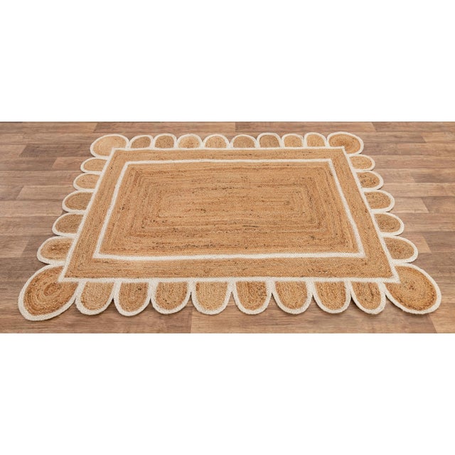 White Scallop White Jute Scallop Hand Made Rug 2.6'x6' For Sale - Image 8 of 12