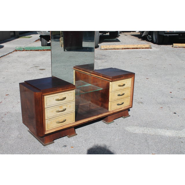 Animal Skin C1930's French Art Deco Parchment Goat Skin 6 Drawer Glamorous Ladies Vanity For Sale - Image 7 of 12