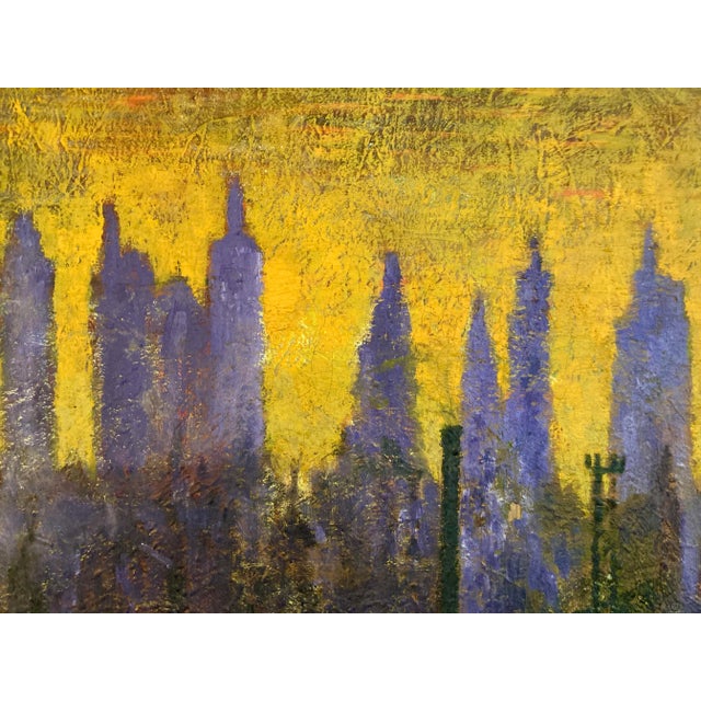 Mid-Century Modern Contemporary Modern Abstract Cityscape Oil Signed For Sale - Image 3 of 6