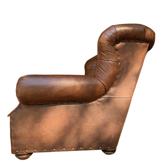 Restoration Hardware Churchill Leather Lounge Chair For Sale - Image 10 of 18