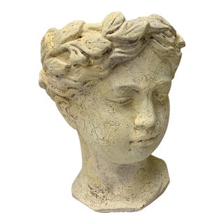 Vintage Aged Bust Cement Planter For Sale