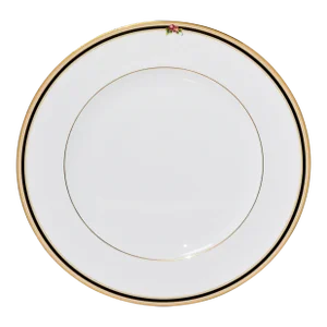 1990s Wedgwood Bone China Clio Black & Gold Rim Dinner Plate