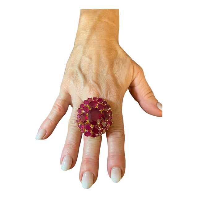 Bochic "Orient" Vintage Natural Ruby Cocktail Ring Set In 18K Gold & Silver For Sale