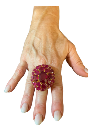 Bochic "Orient" Vintage Natural Ruby Cocktail Ring Set In 18K Gold & Silver