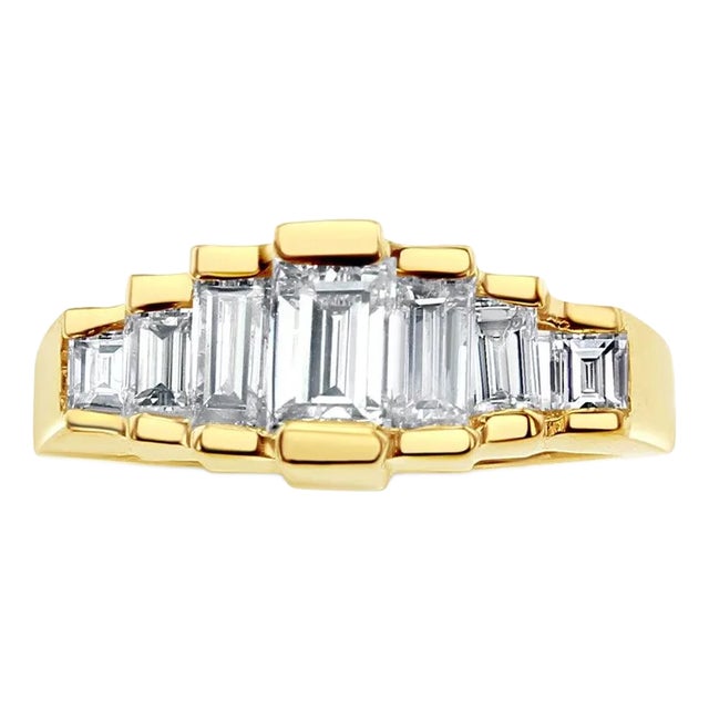 Emerald Cut Fay Baguette Diamond Engagement Ring, Size 8 For Sale